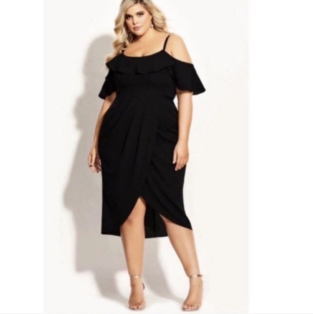 City Chic Black Flirtation Midi Dress M/18